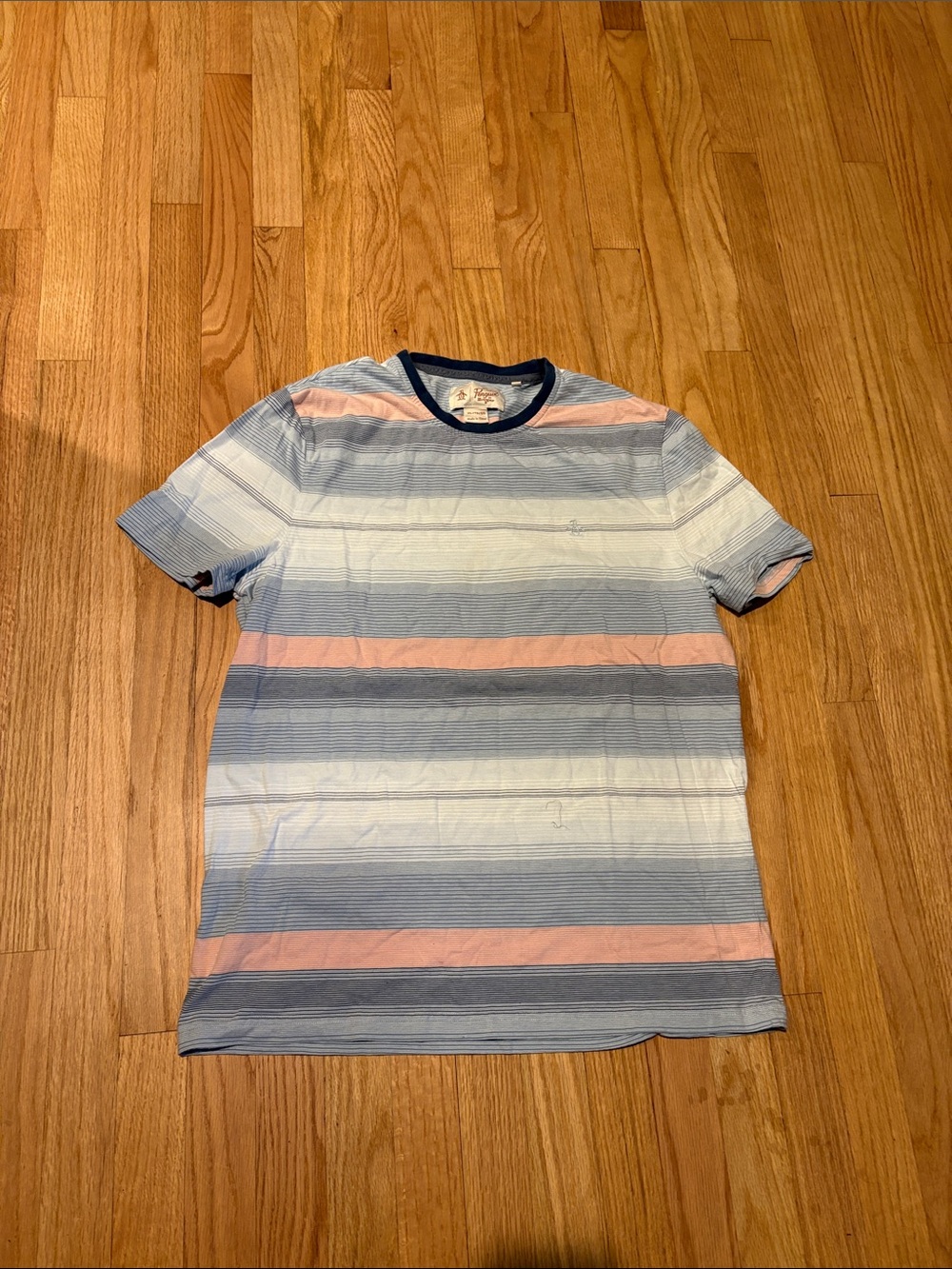 Original Penguin Striped Short Sleeve Tee in Blue, Pink & White